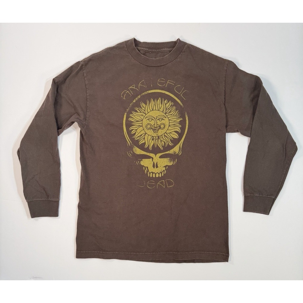 Grateful Dead Long Sleeve Shirt Mens Brown Skull Graphic Tee Y2K